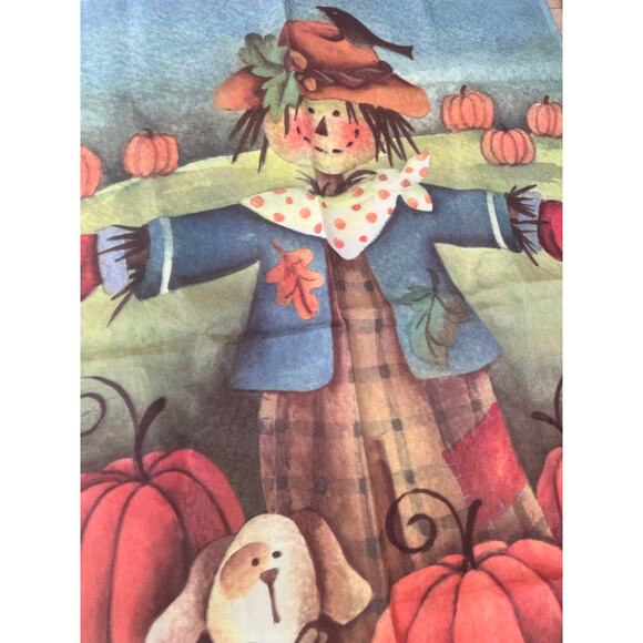 Vintage Outdoor Porch Flag Scarecrow Pumpkin Field Autumn Harvest w Dog JL - Picture 5 of 7